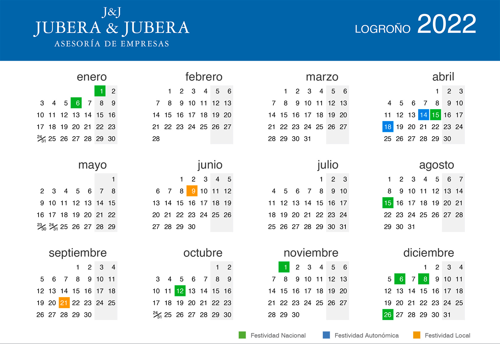 Calendario laboral 2022 Logroño (La Rioja)